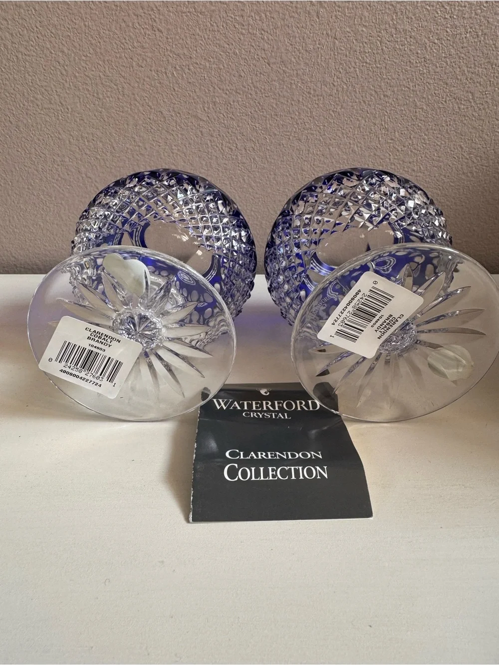 Waterford Clarendon Cobalt Blue Crystal Brandy Glasses, Pair - Picture 3 of 6